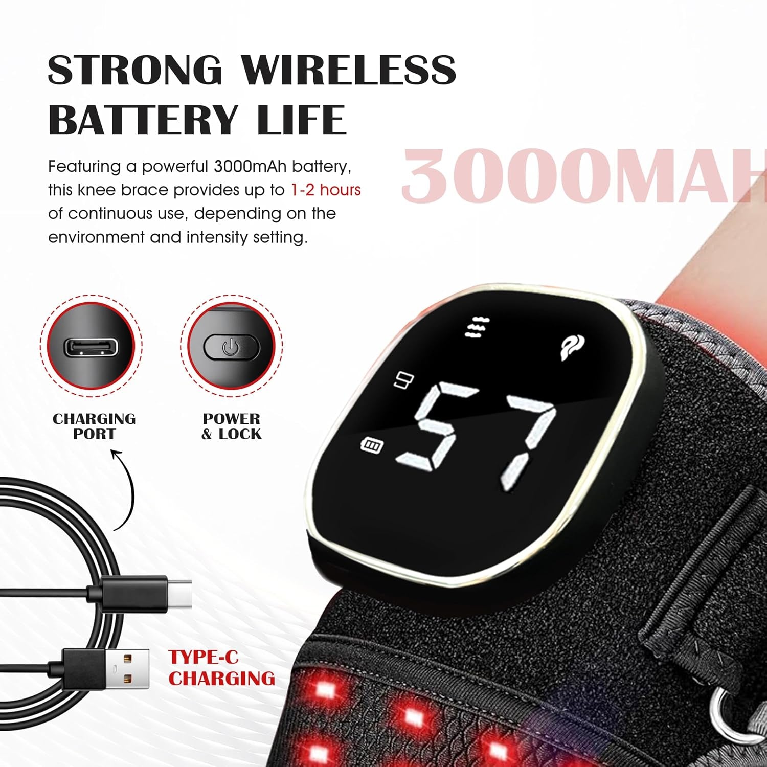 Wireless Red Light Brace Knee Brace with Vibration Massage - 660Nm & 850Nm , Fast Recovery, Rechargeable Device