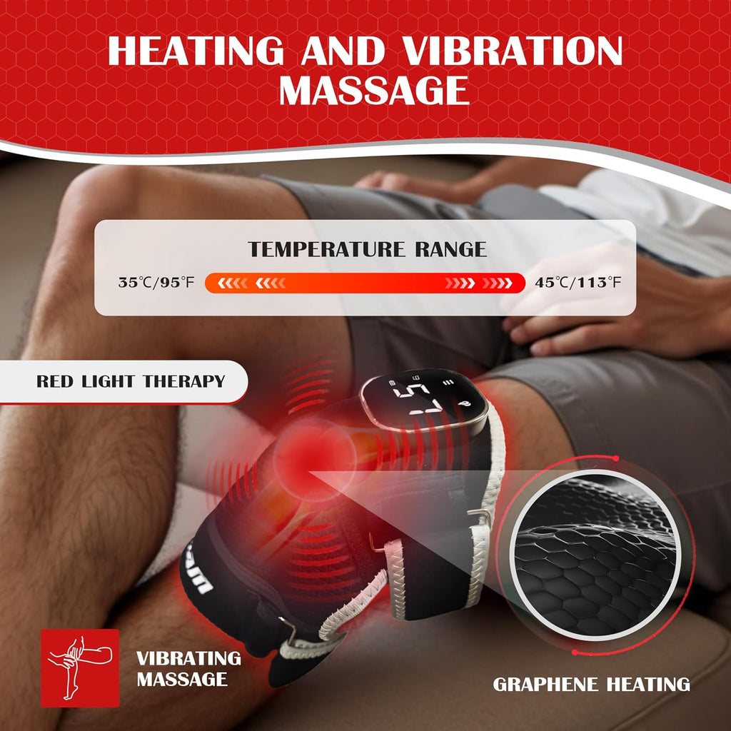 Wireless Red Light Brace Knee Brace with Vibration Massage - 660Nm & 850Nm , Fast Recovery, Rechargeable Device