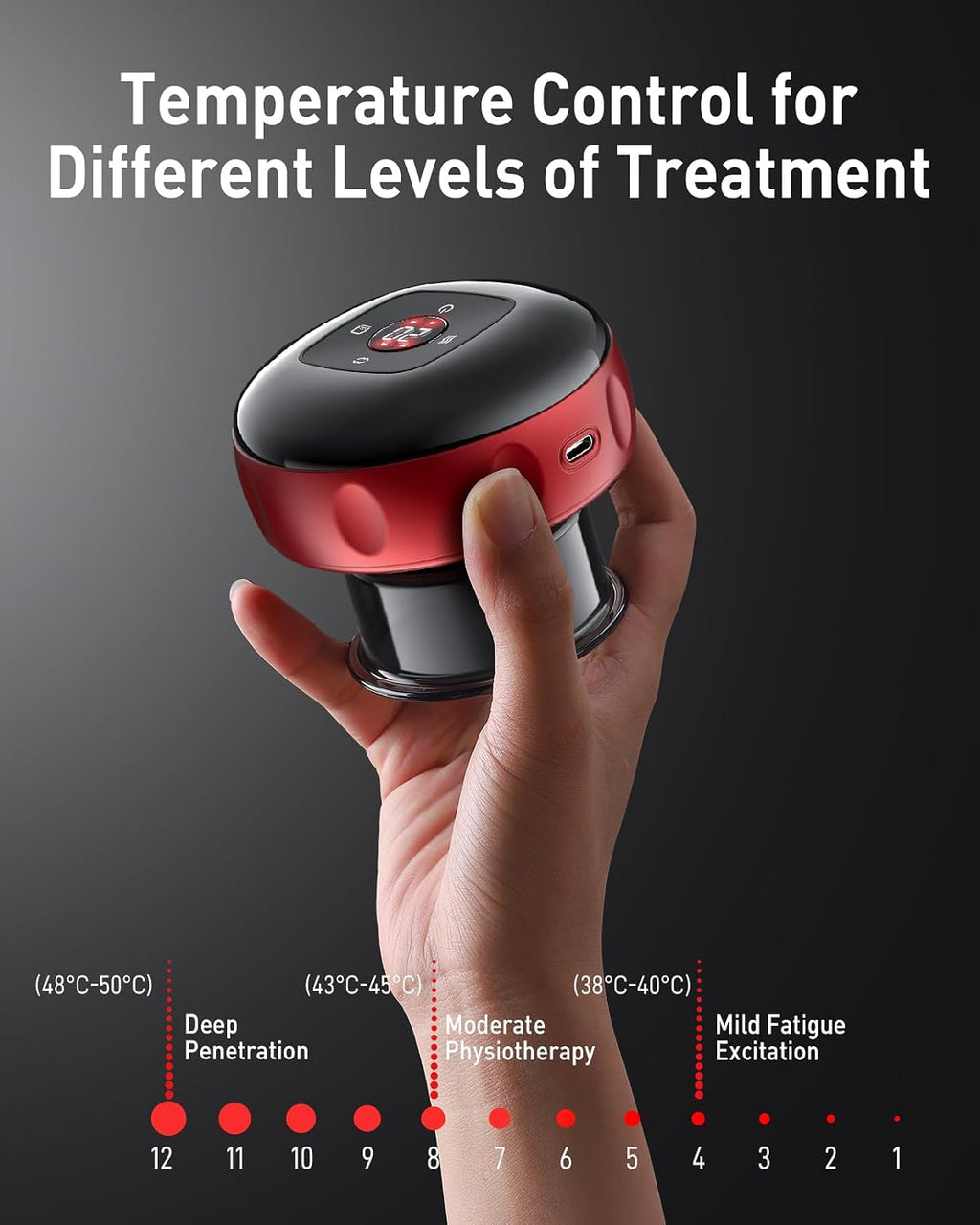 6 in 1 Cupping Set, Smart Cupping Therapy Massager, 12 Levels Smart Dynamic Cupping Kit with 2 Modes for Pain Relief, Muscle Soreness and Circulation - 2 Pack(Red)