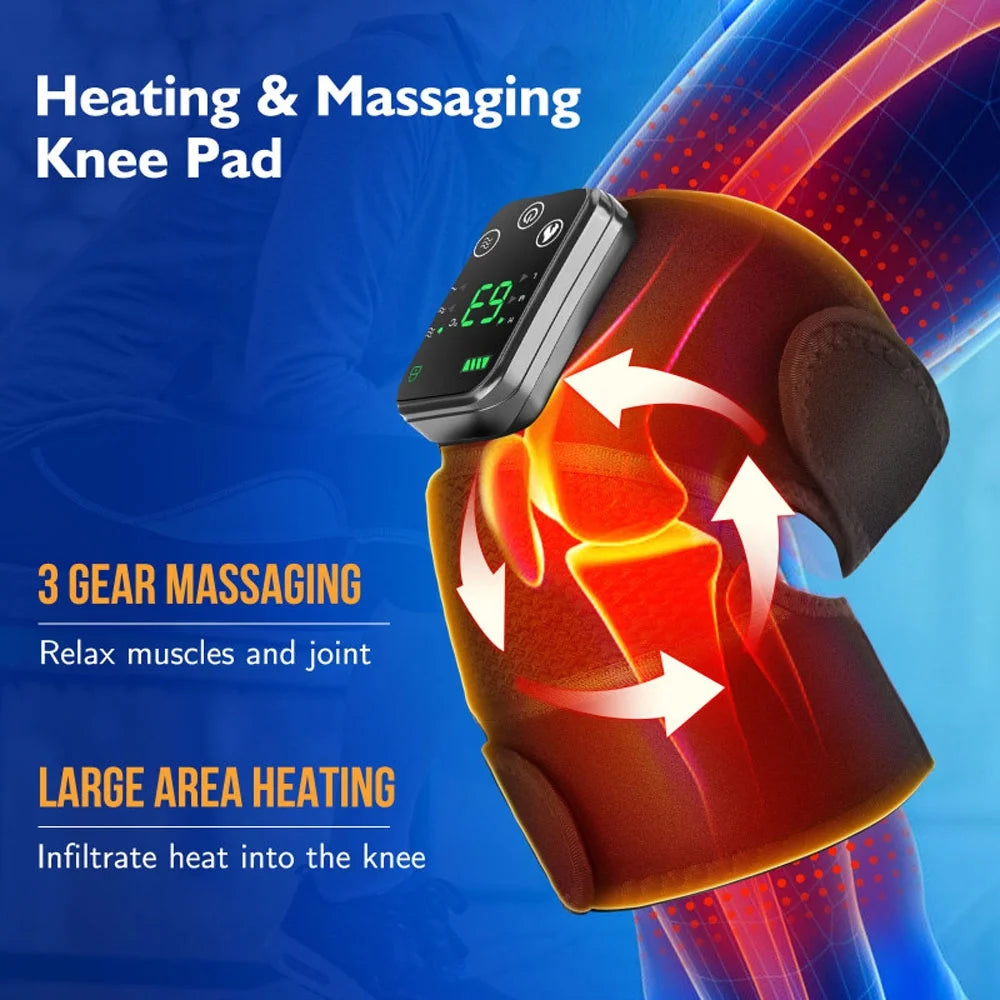 Heated Knee Massager Rechargeable Heated Knee Brace, Leg Shoulder Pain Relief for Women Men