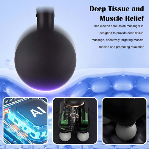 2025 Advanced 4-Head Deep Tissue Electric Percussion Massager for Muscle Relaxation - 5 Adjustable Intensity Levels, Rechargeable Vibration Massage Device for Neck, Back, Shoulder, and Leg (Black)