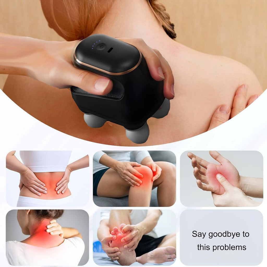 2025 Advanced 4-Head Deep Tissue Electric Percussion Massager for Muscle Relaxation - 5 Adjustable Intensity Levels, Rechargeable Vibration Massage Device for Neck, Back, Shoulder, and Leg (Black)
