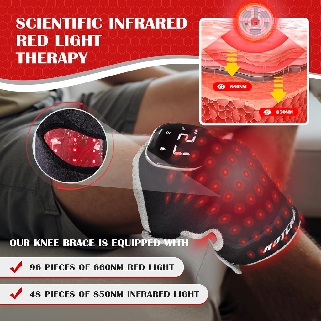 Wireless Red Light Brace Knee Brace with Vibration Massage - 660Nm & 850Nm , Fast Recovery, Rechargeable Device