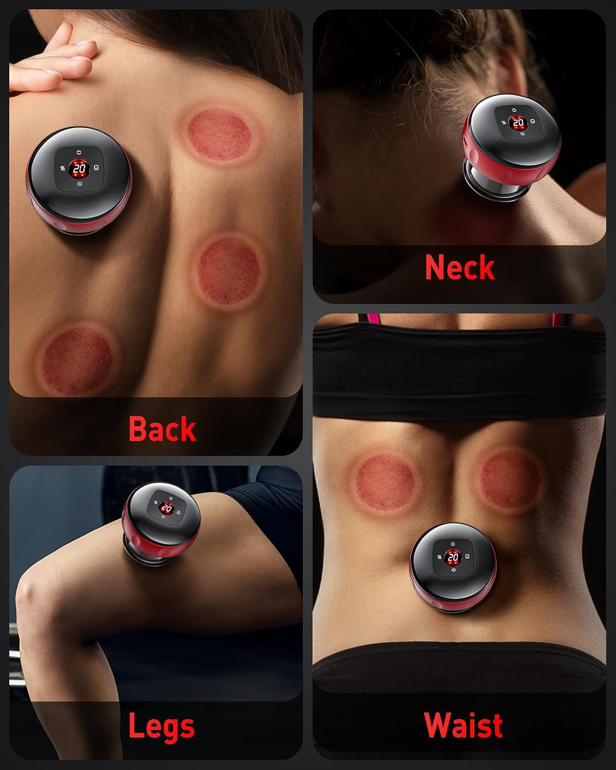 6 in 1 Cupping Set, Smart Cupping Therapy Massager, 12 Levels Smart Dynamic Cupping Kit with 2 Modes for Pain Relief, Muscle Soreness and Circulation - 2 Pack(Red)