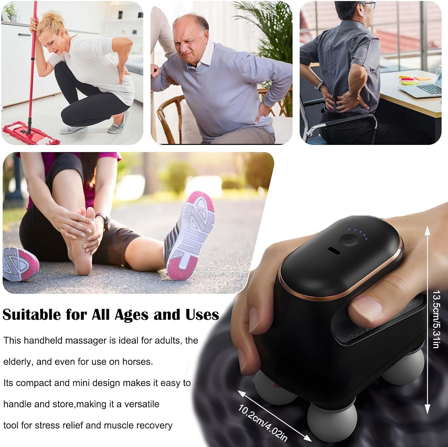 2025 Advanced 4-Head Deep Tissue Electric Percussion Massager for Muscle Relaxation - 5 Adjustable Intensity Levels, Rechargeable Vibration Massage Device for Neck, Back, Shoulder, and Leg (Black)