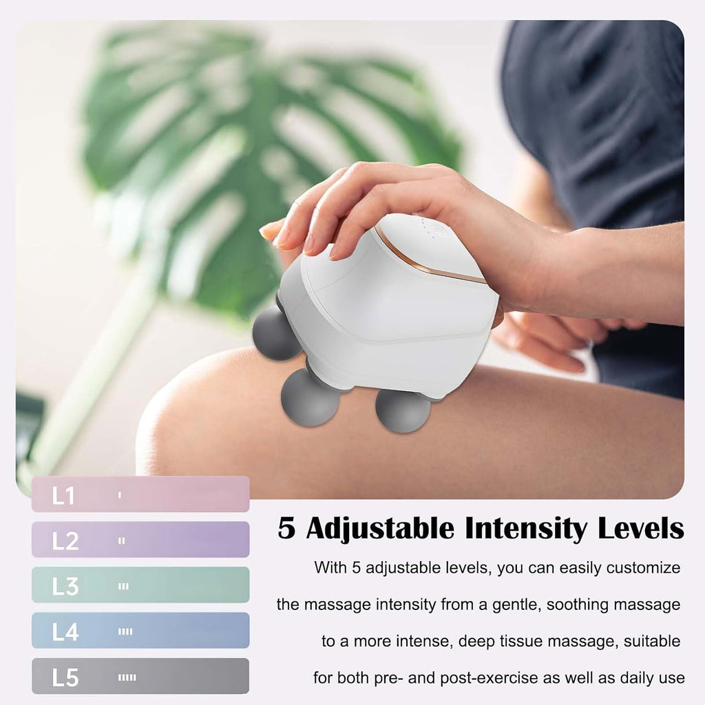 2025 Advanced 4-Head Deep Tissue Electric Percussion Massager for Muscle Relaxation - 5 Adjustable Intensity Levels, Rechargeable Vibration Massage Device for Neck, Back, Shoulder, and Leg (Black)