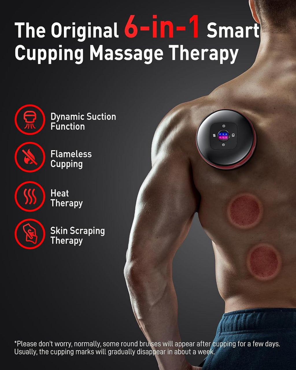 6 in 1 Cupping Set, Smart Cupping Therapy Massager, 12 Levels Smart Dynamic Cupping Kit with 2 Modes for Pain Relief, Muscle Soreness and Circulation - 2 Pack(Red)