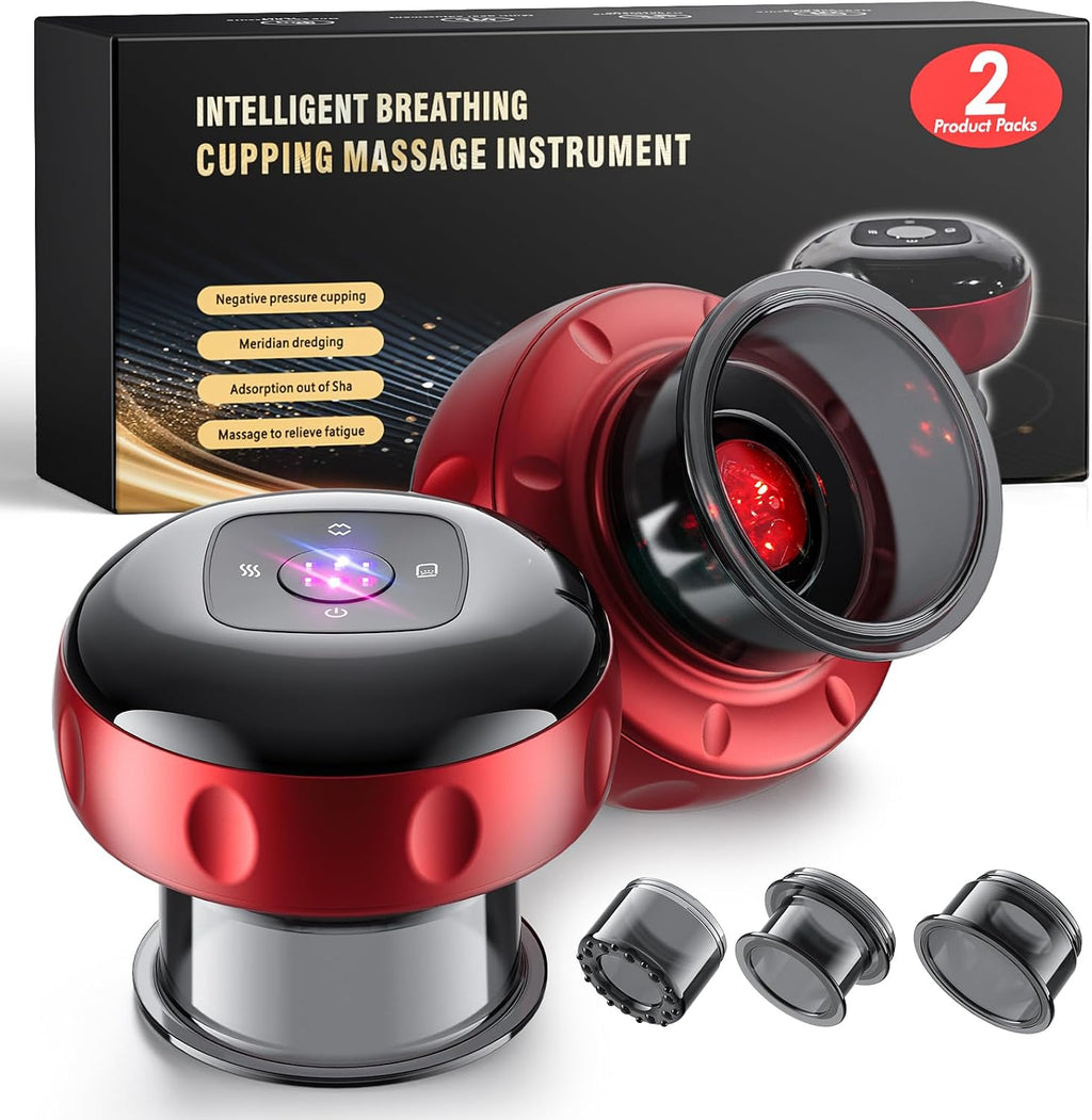 6 in 1 Cupping Set, Smart Cupping Therapy Massager, 12 Levels Smart Dynamic Cupping Kit with 2 Modes for Pain Relief, Muscle Soreness and Circulation - 2 Pack(Red)